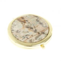 Зеркало карманное круглое из камня амазонит дымчатый кварц цвет золото