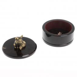 Шкатулка круглая &amp;quot;Лисенок&amp;quot; из черного обсидиана 7,5х7,5х8 см