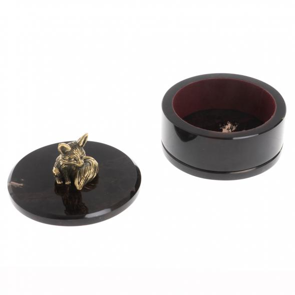 Шкатулка круглая &amp;quot;Лисенок&amp;quot; из черного обсидиана 7,5х7,5х8 см 130051