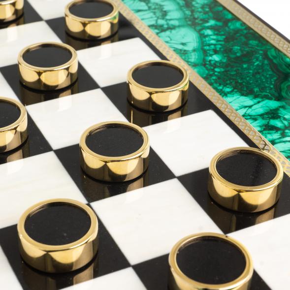 Подарочный набор шахматы и шашки &amp;quot;Царские&amp;quot; камень малахит Златоуст 122843