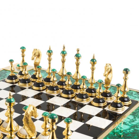 Подарочный набор шахматы и шашки &amp;quot;Царские&amp;quot; камень малахит Златоуст 122843