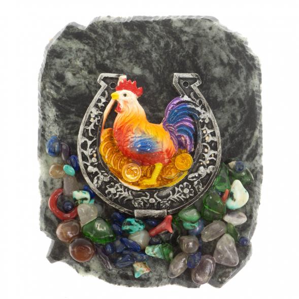 Магнит &amp;quot;Петух в подкове с монетами&amp;quot; змеевик 117330