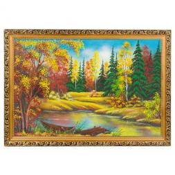 Картина &amp;quot;Лодка на озере осень&amp;quot; багет 46х66 см повтор 9658, каменная крошка