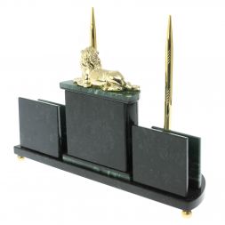 Письменный набор &amp;quot;Лев&amp;quot; из камня офиокальцит