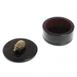 Шкатулка круглая "Ёж" из черного обсидиана 7,5х7,5х8 см