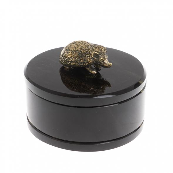 Шкатулка круглая &amp;quot;Ёж&amp;quot; из черного обсидиана 7,5х7,5х8 см 130052
