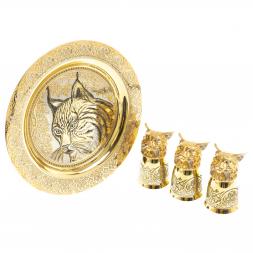 Подарочный набор &amp;quot;Рысь&amp;quot; тарелка и 3 стопки перевертыша Златоуст