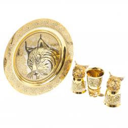 Подарочный набор &amp;quot;Рысь&amp;quot; тарелка и 3 стопки перевертыша Златоуст