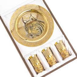 Подарочный набор &amp;quot;Рысь&amp;quot; тарелка и 3 стопки перевертыша Златоуст