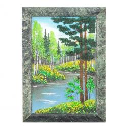 Картина из камня &amp;quot;Летний пейзаж&amp;quot; рамка змеевик 14х17,5 см