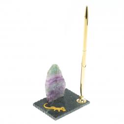 Подставка под ручку &amp;quot;Скала и ящерица&amp;quot; флюорит змеевик