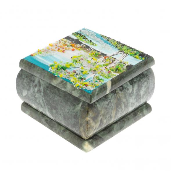 Шкатулка &amp;quot;Весенний пейзаж&amp;quot; камень змеевик 10х10х7 см 129667
