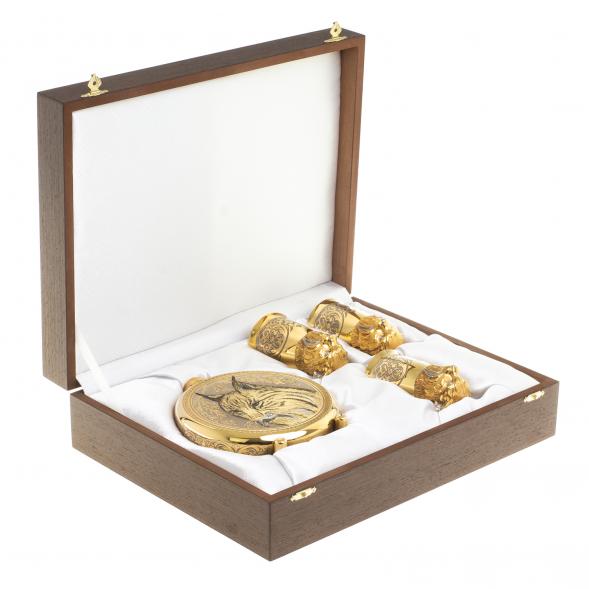 Подарочный набор &amp;quot;Рысь&amp;quot; фляжка и 3 стопки перевертыша Златоуст 123687