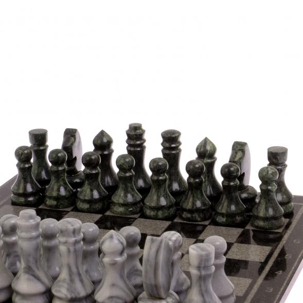 Шахматы с гравировкой &amp;quot;Турнирные&amp;quot; доска 38х38 см серый мрамор, змеевик 125334