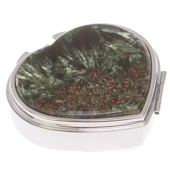 Таблетница &amp;quot;Сердце&amp;quot; на 3 отделения камень серафинит цвет серебро 125576