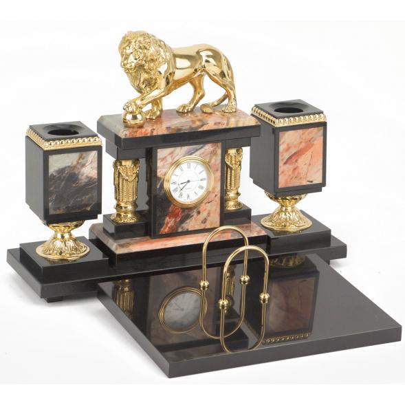 Настольный набор &amp;quot;Лев с шаром&amp;quot; из яшмы и долерита 117837