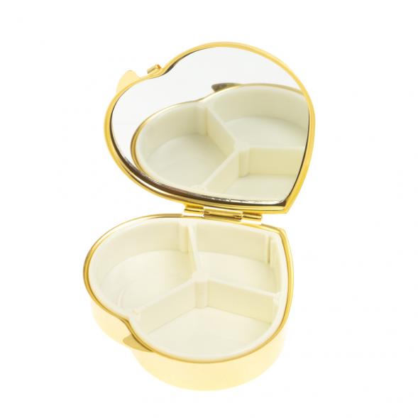 Таблетница &amp;quot;Сердце&amp;quot; ящерица со стразами на 3 отделения змеевик цвет золото 127013