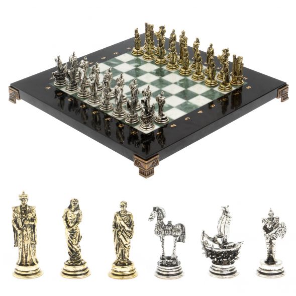 Шахматы &amp;quot;Троянская война&amp;quot; из мрамора и змеевика доска 28х28 см 127730