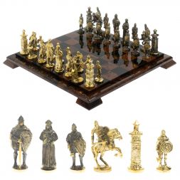Шахматы &amp;quot;Богатыри&amp;quot; фигуры бронза доска 40х40 см из обсидиана