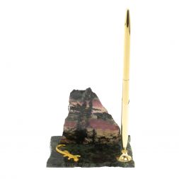 Подставка под ручку &amp;quot;Скала и ящерица&amp;quot; родонит змеевик