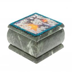 Шкатулка &amp;quot;Зимний вечер&amp;quot; камень змеевик 10х10х7 см