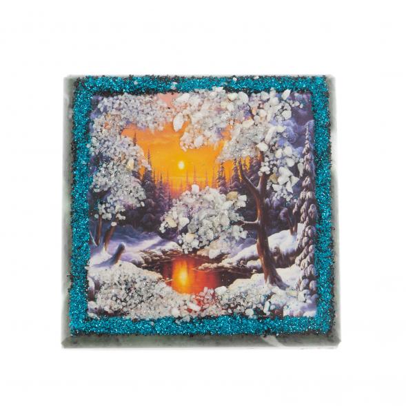 Шкатулка &amp;quot;Зимний вечер&amp;quot; камень змеевик 10х10х7 см 129668