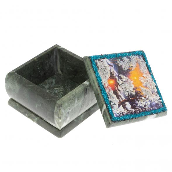 Шкатулка &amp;quot;Зимний вечер&amp;quot; камень змеевик 10х10х7 см 129668