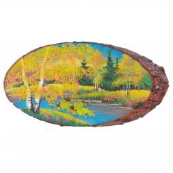 Панно на срезе дерева "Осень" горизонтальное 35-40 см