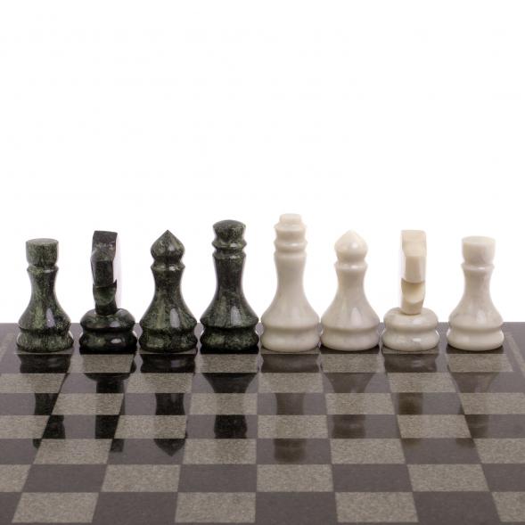 Шахматы с гравировкой &amp;quot;Турнирные&amp;quot; доска 38х38 см белый мрамор, змеевик 125335
