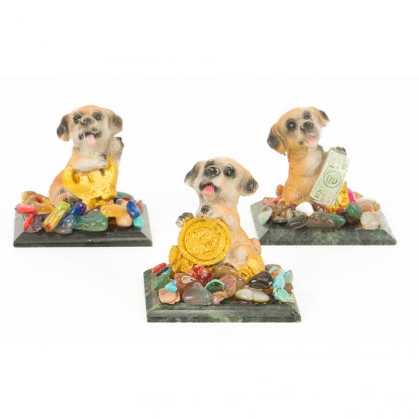 Сувенир &amp;quot;Собачка с деньгами&amp;quot; змеевик самоцветы 118173