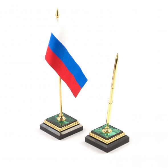 Письменный прибор &amp;quot;Георгий Победоносец&amp;quot; из малахита 7 предметов 121180