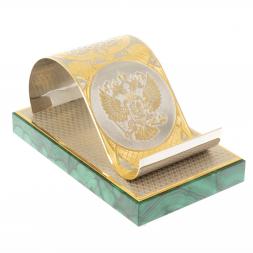Подставка под телефон "Герб России" из малахита Златоуст