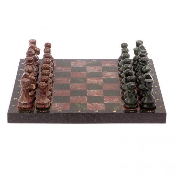Шахматы из камня &amp;quot;Традиционные&amp;quot; доска 38х38 см лемезит, змеевик 125188