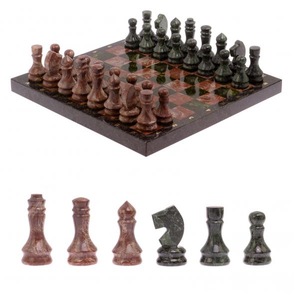 Шахматы из камня &amp;quot;Традиционные&amp;quot; доска 38х38 см лемезит, змеевик 125188