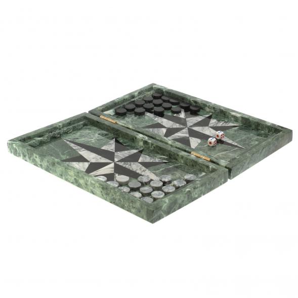 Нарды из камня &amp;quot;Роза ветров&amp;quot; серый мрамор / черный змеевик 126942