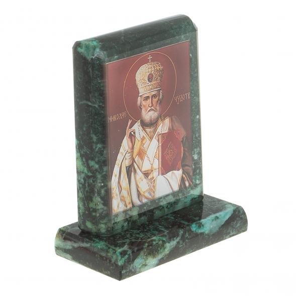 Икона настольная Николай Чудотворец малая змеевик 7,5х6,5х8 см 119972
