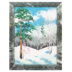 Картина из камня "Зимний пейзаж" рамка змеевик 24х18,5 см