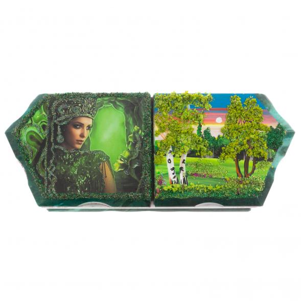 Шкатулка на два отделения &amp;quot;Хозяйка медной горы и летний пейзаж&amp;quot; из змеевика 129670