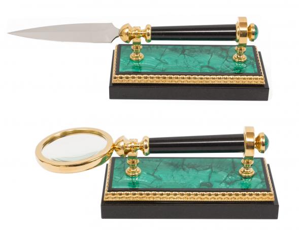 Настольный набор &amp;quot;Георгий Победоносец&amp;quot; из натурального малахита 117545