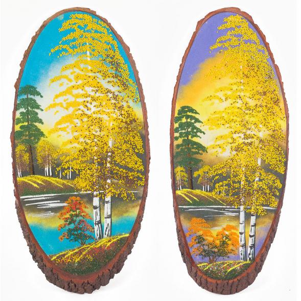 Панно на срезе дерева &amp;quot;Осень&amp;quot; вертикальное 50-55 см каменная крошка 112218