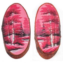 Панно на срезе дерева "Розовый закат" вертикальное 45-50 см каменная крошка