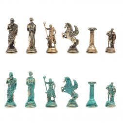 Шахматы "Подвиги Геракла" фигуры бронза / патина 28х28 см из мрамора