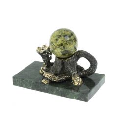 Статуэтка "Змея у пня" с шаром бронза змеевик
