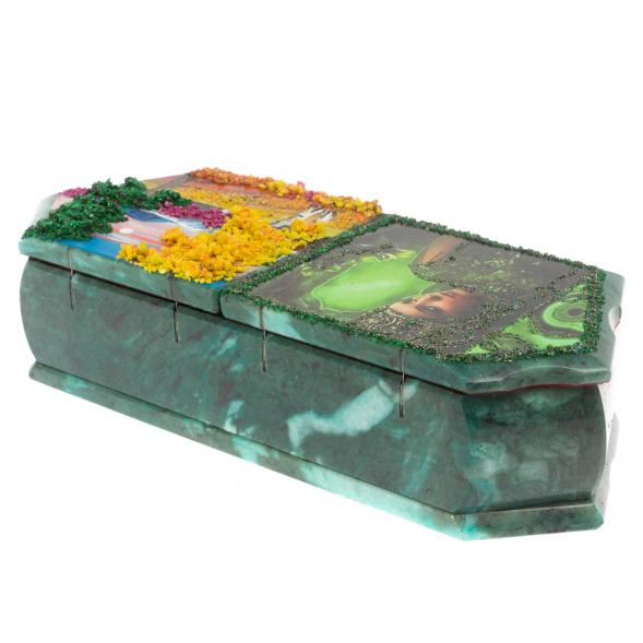 Шкатулка на два отделения &amp;quot;Хозяйка медной горы и осенний пейзаж&amp;quot; из змеевика 29х11,5х7 см 129671