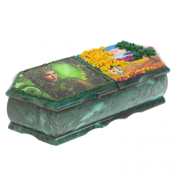 Шкатулка на два отделения &amp;quot;Хозяйка медной горы и осенний пейзаж&amp;quot; из змеевика 29х11,5х7 см 129671