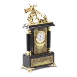 Каминные часы из камня &amp;quot;Святой Георгий Победоносец&amp;quot; офиокальцит бронзовое литье