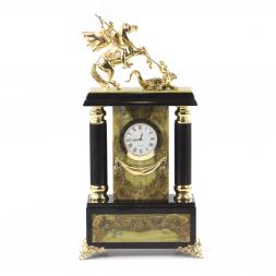 Каминные часы из камня &amp;quot;Святой Георгий Победоносец&amp;quot; офиокальцит бронзовое литье