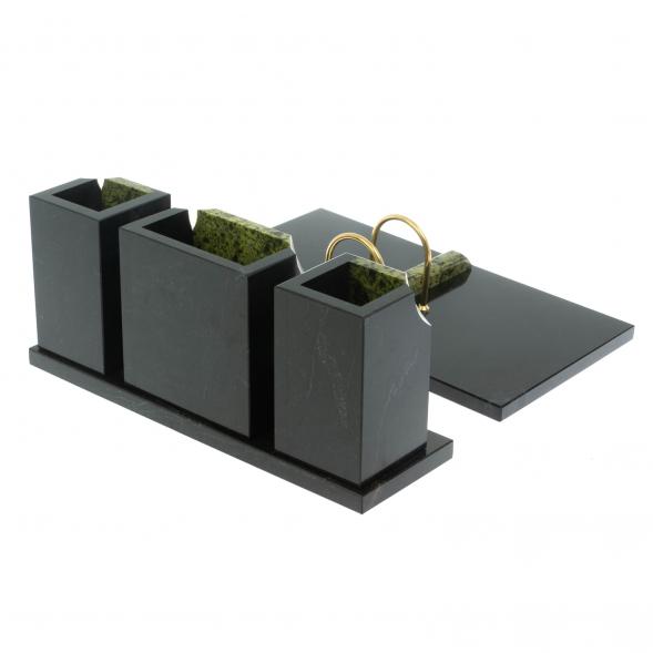 Настольный набор &amp;quot;Грани&amp;quot; камень змеевик с часами 124043