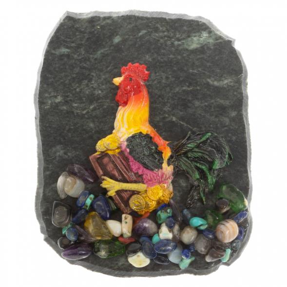 Магнит &amp;quot;Петух на сундуке с монетами&amp;quot; змеевик 117336