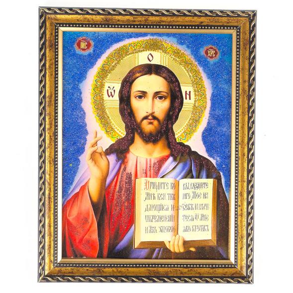 Икона Спаситель рамка багет 18х23 см, каменная крошка 119236